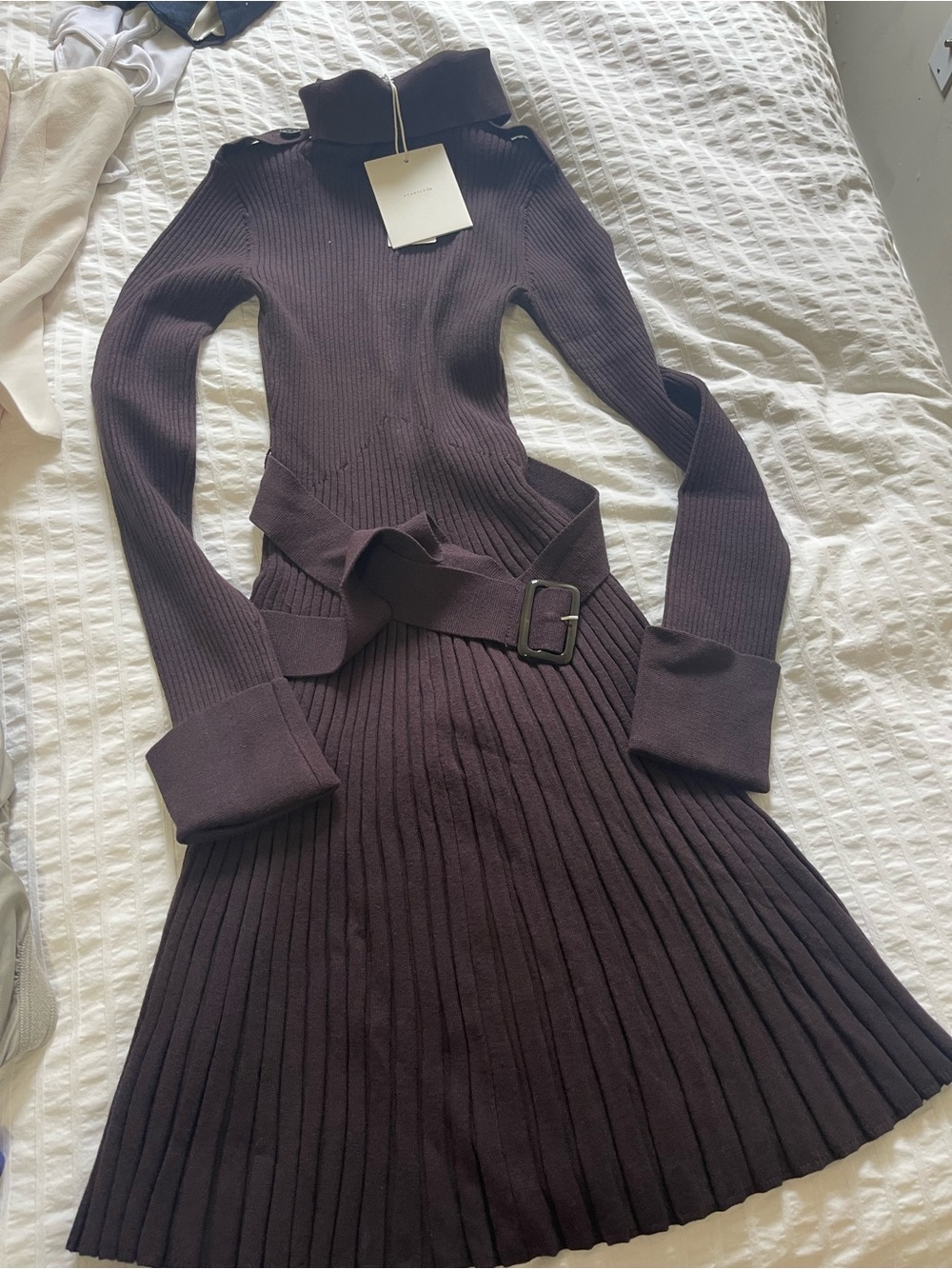 Nordstrom Ribbed Knit Belted Turtleneck Dress - Dark Brown